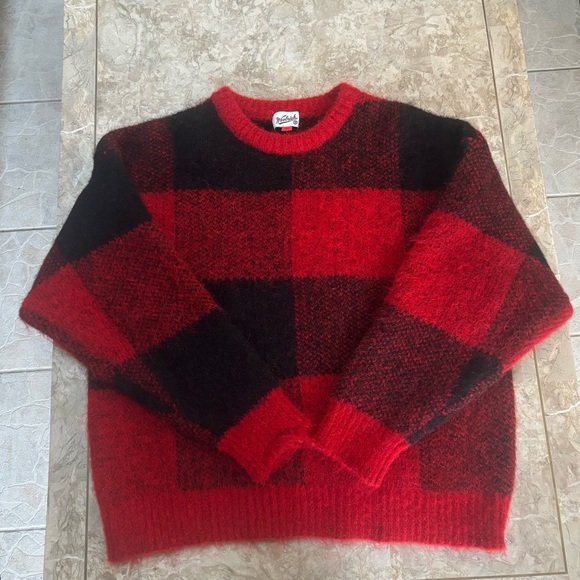 NWT Woolrich x Target Adult Buffalo Plaid Fuzzy Sweater Red Black Sz M (W L/XL) - Picture 5 of 11